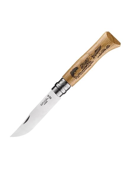 Нож Opinel №8, нержавеющая сталь, рукоять дуб, гравировка рыба - фото 17285