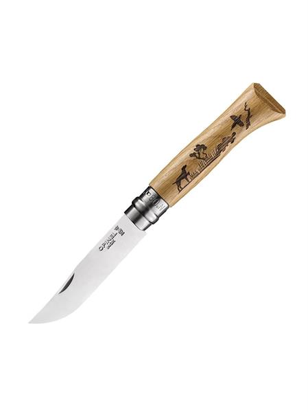 Нож Opinel №8, нержавеющая сталь, рукоять дуб, гравировка собака - фото 17289