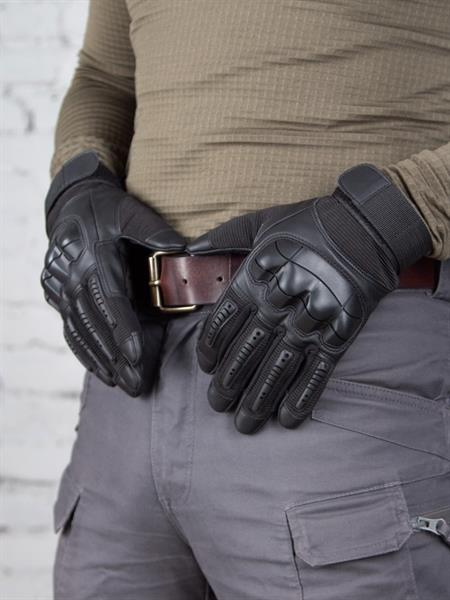 Перчатки КМФ78 тактические с защитой пальцев и костяшек черные - фото 24539