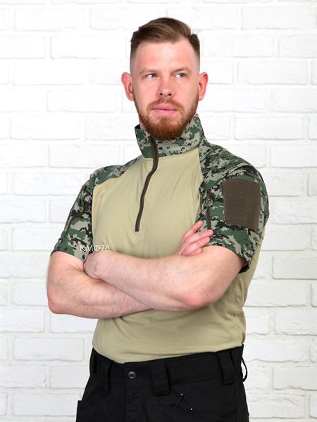Рубашка К-Спец тактическая боевая с коротким рукавом тиси зеленый пиксель - фото 27501